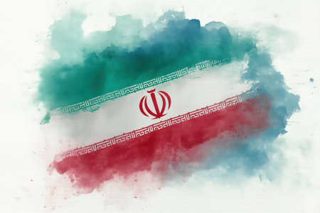 Watercolor painted Iranian flag design showcasing national pride cultural heritage artistic expressionの素材