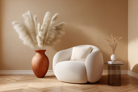 A serene and stylish corner with a comfortable white bouquetの素材