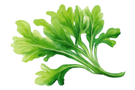 A lush bunch of bright green, curly parsley, painted in a fresh and lively hand drawn watercolor style. An isolated food illustration perfect as a garnish.の素材