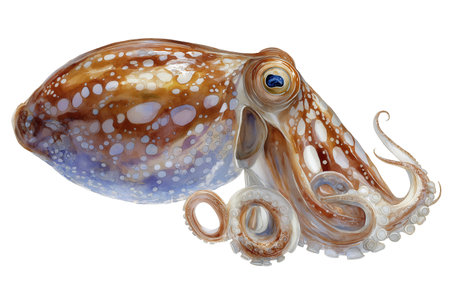 A realistic depiction of a brown and purple octopus with detailed tentacles. A beautiful Hand drawn watercolor isolated food illustration for culinary use.の素材