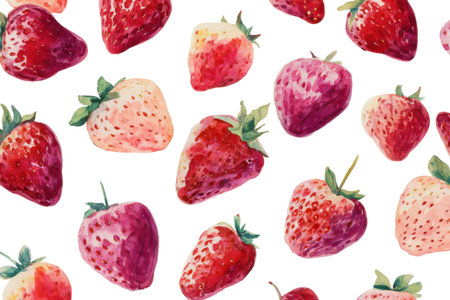 A stylized and artistic design of strawberries in painterly shades of red and pink. This unique watercolor pattern on a blank layer is very creative.の素材