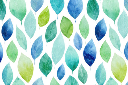 A cool and calming design of stylized leaves in serene shades of blue and green. This abstract botanical watercolor pattern on a blank layer is refreshing.の素材