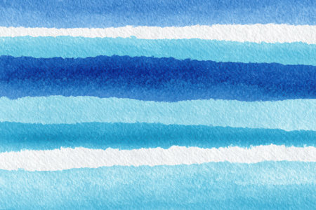 A modern abstract design with horizontal brush strokes in deep and light blue tones. This textured watercolor pattern on a blank layer is artistic.の素材