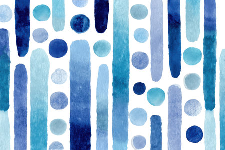 A creative abstract design featuring vertical lines and dots in various shades of blue. This modern watercolor pattern on a blank layer is artistic.の素材