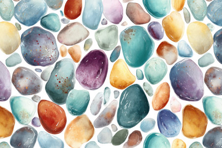 A beautiful and serene design of smooth, colorful sea glass pebbles in various shapes. This calming watercolor pattern on a blank layer is very relaxing.の素材