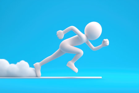 A figure runs at high speed, leaving a trail of smoke, illustrating the fast-paced nature of modern business, competition, and the race to success.の素材