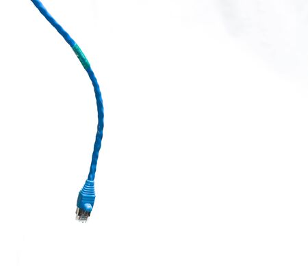 A blue fiberoptic cable isolated on white