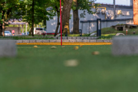Beautiful mini golf course in forest at sunny day, Radenci, Sloveniaの写真素材