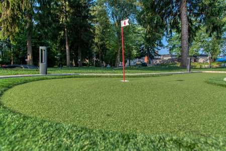 Beautiful mini golf course in forest at sunny day, Radenci, Sloveniaの写真素材