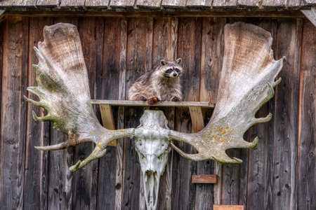 A closeup of a raccoon's (Procyon lotor) face. Human like expression on the animal face..の写真素材