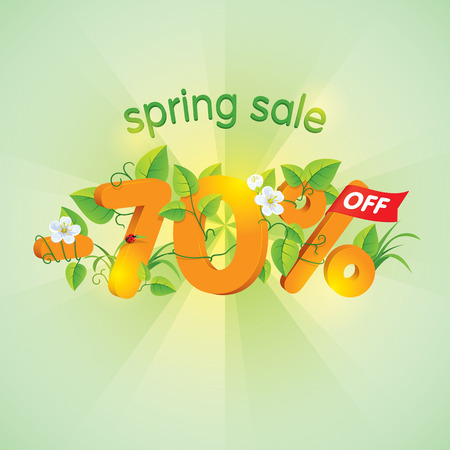 Season spring sale seventy percent off. Lettering design with floral elements.のイラスト素材