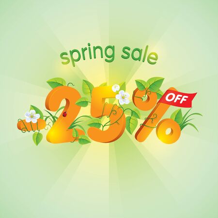 Season spring sale twenty-five percent off. Lettering design with floral elements.のイラスト素材