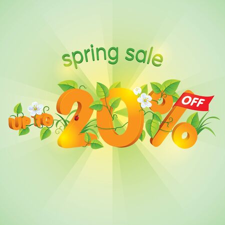 Season spring sale up to twenty percent off. Lettering design with floral elements.のイラスト素材