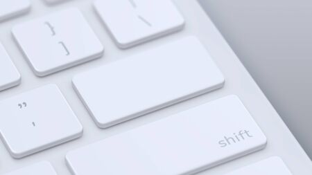Modern keyboard with blank white key to enter text or logo with copy space. 3d illustration.の写真素材