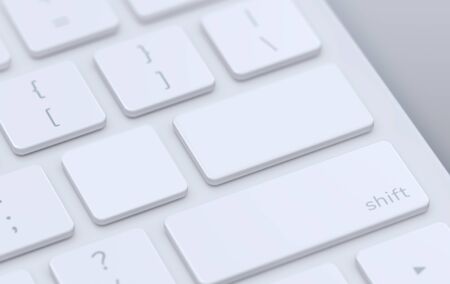 Modern keyboard with blank white keys to enter text or logo with copy space. 3d illustration.の写真素材
