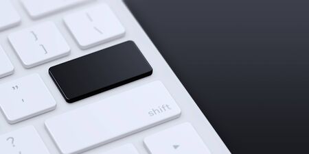 Modern keyboard with blank black key to enter text or logo with copy space. 3d illustration.