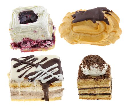 Group of tasty homemade cakes isolated on  white backgroundの写真素材