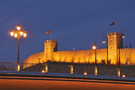 Skopje night scene - The Kale citadel and the bridgeのeditorial素材