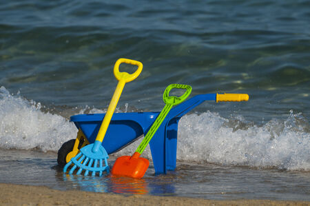 Childrens toys at the beachの写真素材