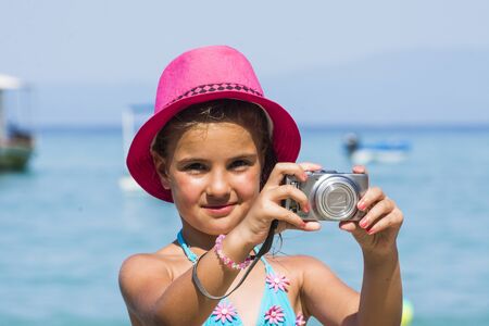 Lovely girl on tropical beachの写真素材