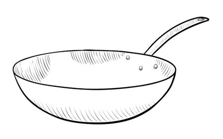 Frying pan in black and white illustrationのイラスト素材