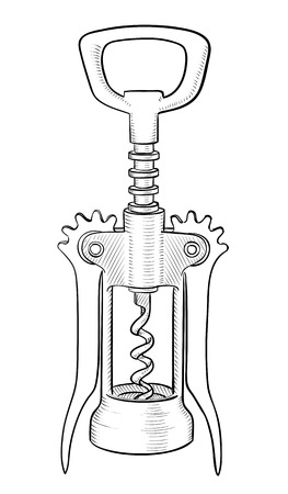 Corkscrew, wine bottle opener sketch on white backgroundのイラスト素材