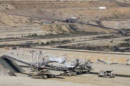 KOSTOLAC, SERBIA - October 01, 2009  General overview of surface coal mine Kostolac in central Serbia  Excavated lignite is used to supply nearby power plant with which produces 14  of entire Serbian electrical power  photo  Pedja Milosavljevic のeditorial素材