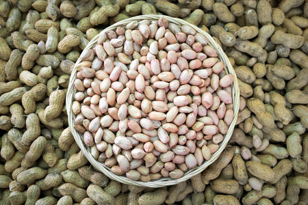 The seeds of peanuts in a rattan basket