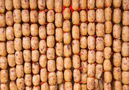 Colorful patterns of sausage for the background.の写真素材