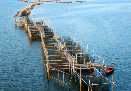 Fish cages at The estuary Laem Sing, Chanthaburi ,Thailand.の写真素材