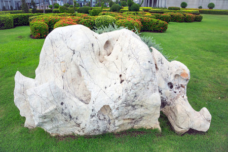 Beautiful stones on the lawn in the park.の写真素材