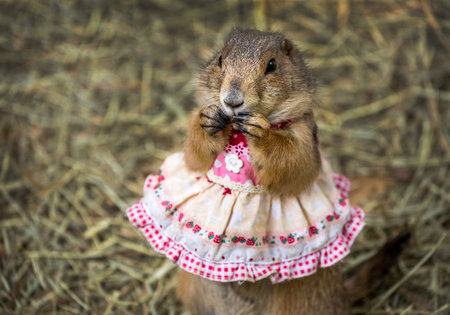 prairie dog is happy on the ground.の写真素材