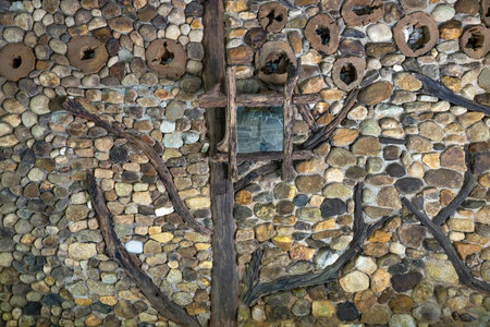 Patterned wall decorated with stone.の写真素材