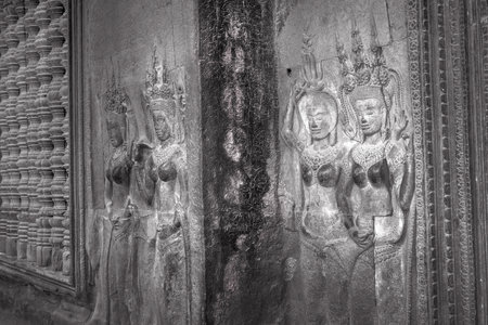 Apsaras - Stone carvings in Angkor Wat, Siem Reap, Cambodia.