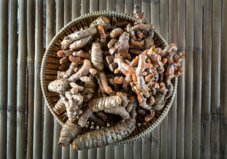 Head turmeric, fresh herbs for health.の写真素材