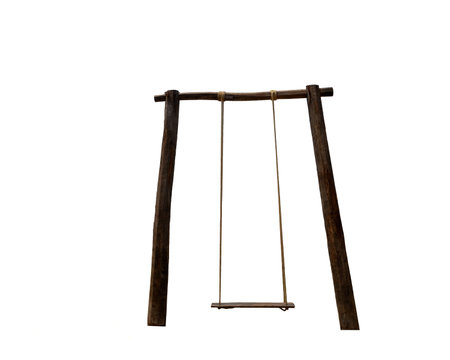 wooden swing on white backgroundの写真素材