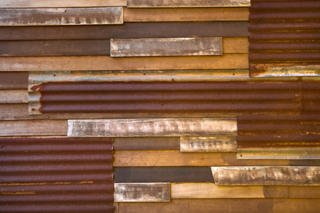 Old wooden and galvanized wall patternの写真素材