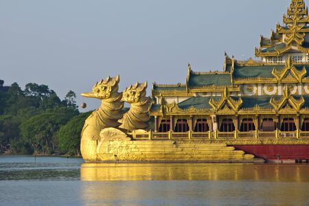 The Karaweik palace  on Kandawgyi Lake in Yangon in Myanmar - landmarkのeditorial素材