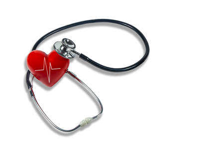 Red heart and a stethoscope on isolated white background.の写真素材