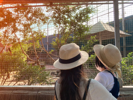 mother and daughter in the garden.の写真素材