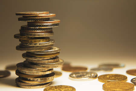 Money tower coins,Coins stacked on each other in different positions,coins for finance and business concept with copy space.の写真素材