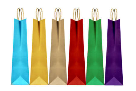Colorful paper shopping bags isolated on white, clipping path included.の写真素材