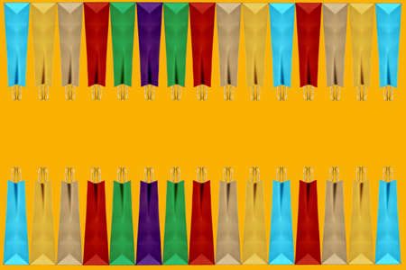 Colorful paper shopping bags isolated on white, clipping path included.の写真素材