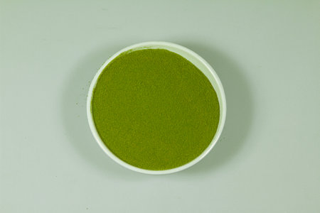 top view of scattered spilurina  bowl on isolated white background .の写真素材