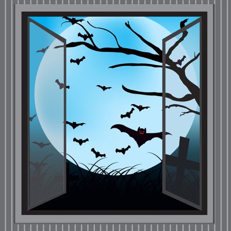 halloween background View from windowのイラスト素材