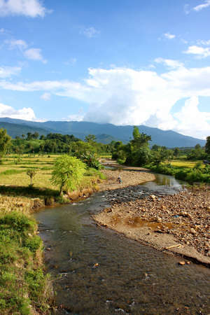 The river and blue sky, Thailandの写真素材