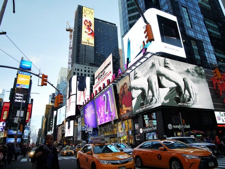 New York City - April 2 2017. Time Square, the crossroad of the world with crowds of people, street...