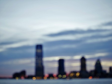 Jersey City skyline sunset out of focusの写真素材