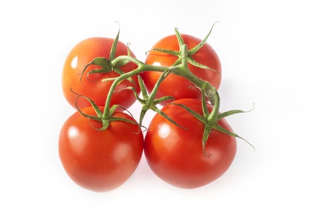 closeup photo of four red ripe tomatoes on a white background four tomatoesの写真素材