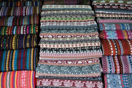 Colorful of Thai Silk handmade in the shop by hill tribe peopleの写真素材
